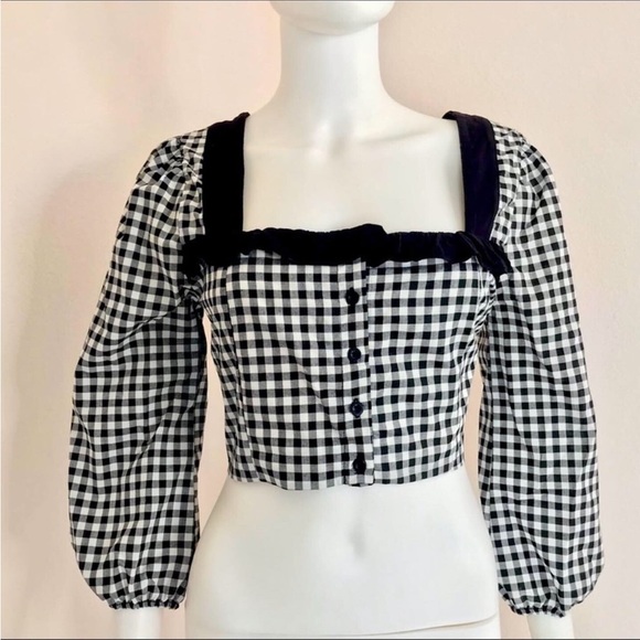 Bcbgeneration Gingham M Crop Top black white top - Picture 2 of 16